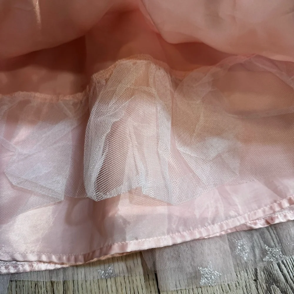 Cat & Jack pink & silver sequined A line dress stars multiple tulle layers, M.
